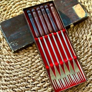 Vintage Wooden Handle Fondue Fork Set